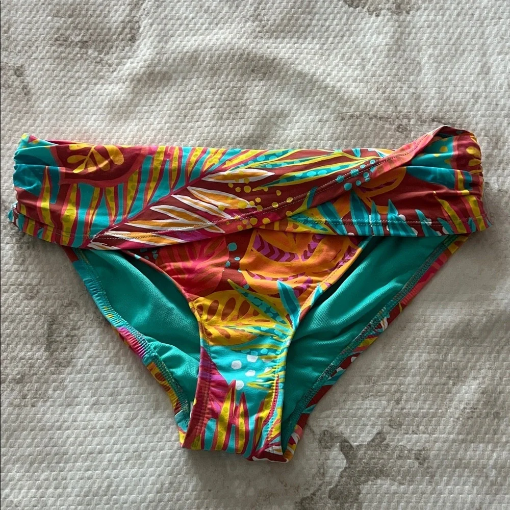 Bleu Rod Beattie Tropical Floral Bikini Bottom in Coral, Turquoise & Yellow Sz 4